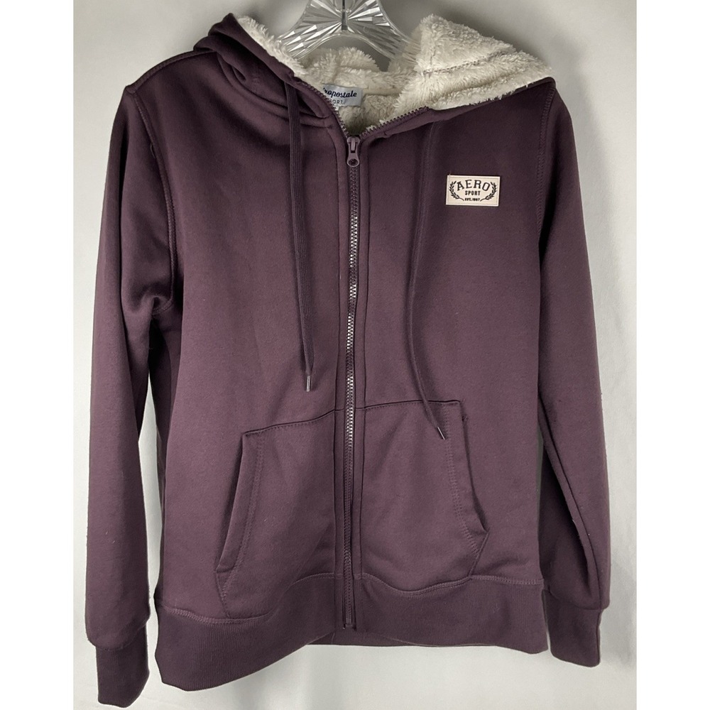 Aeropostale SPORT Womens Small Purple Sherpa Fleeced Full Zip Hoodie Y2K Style